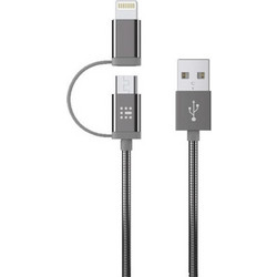 Data Cable SAS Luxury Braided 2in1 USB to Lightning / micro USB Cable Grey 1.2m 100-16-004