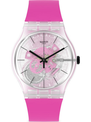 Swatch Γυναικείο Ρολόι με Φούξια Καουτσούκ Λουράκι SO29K107