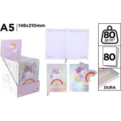 Σημειωματάριο A5 με σχέδιο μονόκερος 80gr 14,8x2,10cm ασημί UN23024