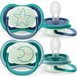 Philips Avent Ultra Air Nighttime Ανατομικές Ορθοδοντικές Πιπίλες Σιλικόνης Νυκτός 6-18m Moon Star 2τμχ SCF376/13