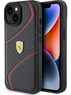 Ferrari Twist Metal Logo Back Cover Black (iPhone 15)