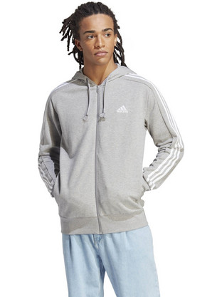 Adidas Essentials French Terry 3-Stripes Ανδρική Ζακέτα Φούτερ με Κουκούλα και Φερμουάρ Γκρι IC9833