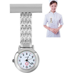 Portable Alloy Nurse Round Quartz Wristwatch Watch with Pin(Silver) (OEM)