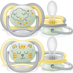 Philips Avent Ultra Air Night Ανατομικές Ορθοδοντικές Πιπίλες Σιλικόνης Νυκτός 18m+ Τίγρης Σύννεφο 2τμχ SCF376/01