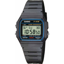 Casio Vintage Ψηφιακό Ανδρικό Ρολόι Χρονογράφος με Μαύρο Καουτσούκ Λουράκι F-91W-1YEF