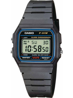 Casio Vintage Ψηφιακό Ανδρικό Ρολόι Χρονογράφος με Μαύρο Καουτσούκ Λουράκι F-91W-1YEF