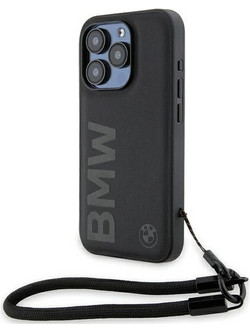 BMW Signature Leather Wordmark Cord case for iPhone 15 Pro - black