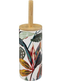Πιγκάλ Μπάνιου Κεραμικό και καπάκι από ξύλο Bamboo, σε Floral Tropical μοτίβο, 10.5x38 cm