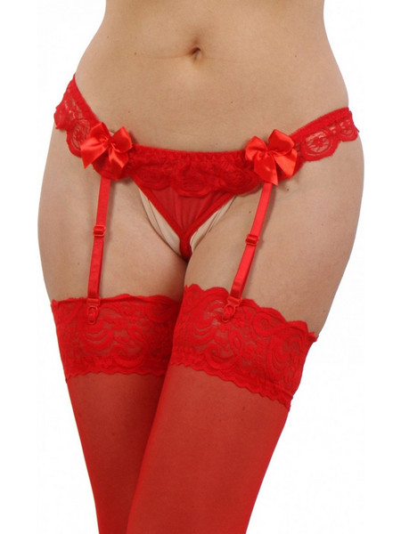 Garter belt & pearl G-String Red