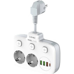 Πολύπριζο 2 Θέσεων με Διακόπτη και 3 USB 2500W Ldnio SE-2435 - Λευκό