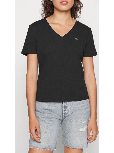 TOMMY JEANS TJW SLIM SOFT V NECK TEE DW0DW14617-BDS Black