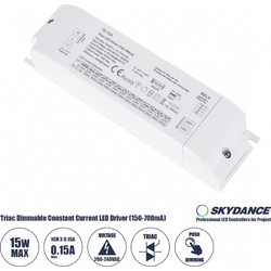 GloboStar 73133 TE-15A SKYDANCE AC Triac Dimmable Constant Current LED Driver Push Dimming 1 Κανάλι AC 200-240V 1 x 0.15A 15W - Max 0.15A 15W - IP20 Μ15.1 x Π4.1 x Υ3cm