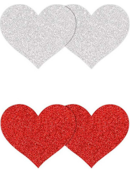 Hearts Glitter Glow Red & Silver (2 Pairs) Pretty Pasties NS Novelties