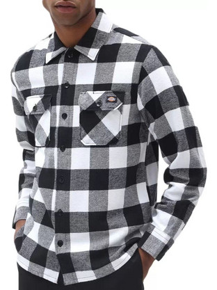Dickies Ανδρικό Πουκάμισο Βαμβακερό Καρό Μακρυμάνικο Overshirt Μαύρο Λευκό DK0A4XDZ-BLK