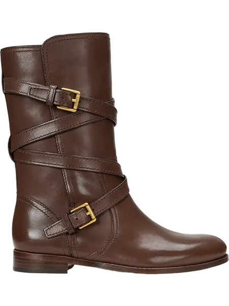 LAUREN RALPH LAUREN WOMAN ΜΠΟΤΕΣ ΚΑΦΕ 100% ΔΕΡΜΑ ΜΕ ΔΙΑΚΟΣΜΗΤΙΚΑ ΡΥΘΜΙΖΟΜΕΝΑ ΛΟΥΡΑΚΙΑ ΣΤΟ ΠΛΑΙ ΚΑΙ ΤΟ LOGO ΤΟΥ ΟΙΚΟΥ ΣΤΟ ΠΙΣΩ ΜΕΡΟΣ ΚΑΝΟΝΙΚΗ ΓΡΑΜΜΗ