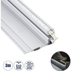 STAIR-PROFILE 70842-3M Προφίλ Αλουμινίου - Βάση & Ψύκτρα Ταινίας LED με Λευκό Γαλακτερό Κάλυμμα - Χρήση σε Σκαλοπάτια - Πατητό Κάλυμμα - Ασημί - 3 Μέτρα - Μ300 x Π8 x Υ3.2cm
