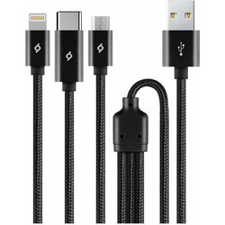 TTEC Braided USB to Lightning / Type-C / micro USB Cable Μαύρο 1m (2DK39S)