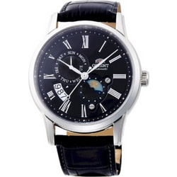 Orient Sun & Moon Ανδρικό Ρολόι Αυτόματο με Ασημί Δερμάτινο Λουράκι RA-AK0010B10B