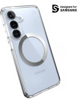 Speck Presidio Perfect-Clear Magnet - Case for Samsung Galaxy S25 / S24 MagSafe (Clear / Chrome Finish / Serene Silver)