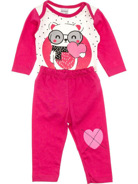 Baby Wood σετ από λεπτό ύφασμα κορμάκι και παντελόνι Teddy's Heart