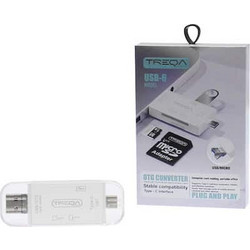 Treqa Αντάπτορας προβολής αρχείων USB/Micro USB/Type C Αρσενικά σε USB/SD/TF θηλυκά OTG Card Reader Λευκό