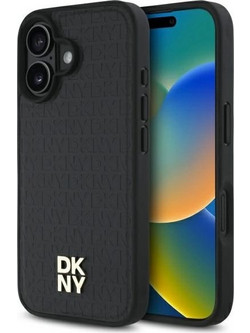 DKNY Repeat Pattern Stack Logo MagSafe Back Cover Black (iPhone 16)