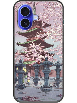 Θήκη Ukiyo-e - Cherry Blossom iPhone 16 Black TPU (Μαύρη Σιλικόνη)