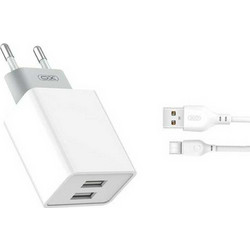 XO L65 Φορτιστής με Καλώδιο USB-C με 2 Θύρες USB-A 12W White