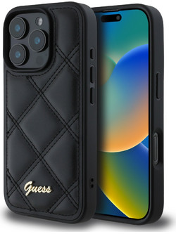 Guess Quilted Metal Logo Collection Θήκη iPhone 16 Pro Black (GUHCP16LPSQSQSK)