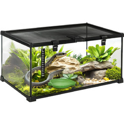 Γυάλινο Ενυδρείο για Ερπετά / Terrarium με Κλειδαριά και Θερμόμετρο με Μεταλλικό Πλέγμα 50x30x25cm - Μαύρο D40-015V01 PawHut
