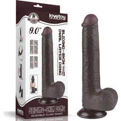 Lovetoy Sliding-Skin 9.0" Cock Ρεαλιστικό Dildo με Βεντούζα & Όρχεις 23cm Μαύρο