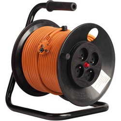 Bachmann B392.250 Drum Reel 4 Sockets 50m Right Schuko Plug Protections Overload Contact Thermal Orange Color