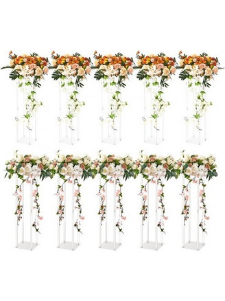 VEVOR 10PCS Βάση Λουλουδιών Γάμου Υψους 23,6 inch (60 cm) Με Ακρυλικό Επίστρωμα, Ακρυλική Κολόνα Βάζου Γεωμετρικό Κεντρικό Σταντ, Ράφι Εμφάνισης Λουλουδιών για Εκδηλώσεις T-Stage Υποδοχή, Διακόσμηση Π