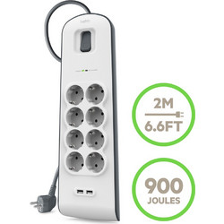 BELKIN BSV804vf2M-V2 SURGE, 8 SOCKETS, 900J, 2M, 2 USB-2.4A SHARED, UPDATED VERSION2