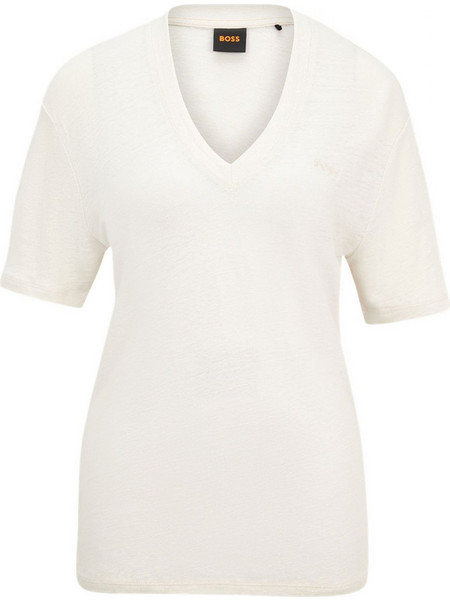 BOSS T-SHIRT C_ELA V-NECK LOGO ΕΚΡΟΥ