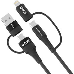 Wozinsky 4in1 cable 2x USB-C 1x USB-A 1x Lightning 60W 1 m - black - (WNBAA)