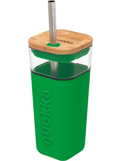 Quokka Liquid Cube - Glass Mug 540 Ml With Stainless Steel Straw (Green) - (40061)