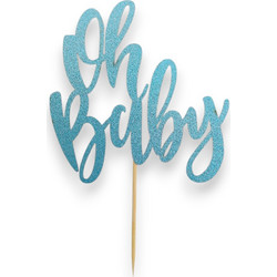 Cake Topper Χάρτινο glitter Γαλάζιο Oh baby