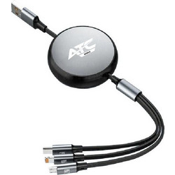 Charging Cable USB A 2.0 Male Type C/Micro USB/Lightning Black 1m Retractable ATC-C3in1