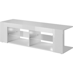 Cama Meble Έπιπλο Τηλεόρασης Ξύλινο White / White Gloss 134x50x40cm RTV TEXAS