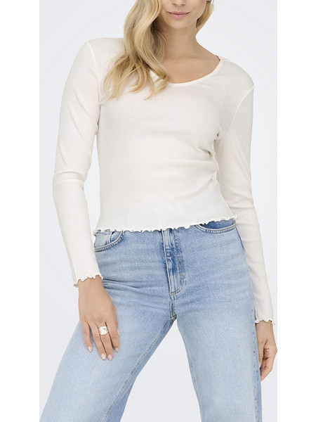 ONLY ONLINA LIFE L/S V-NECK TOP JRS 15365144-Cloud Dancer OffWhite