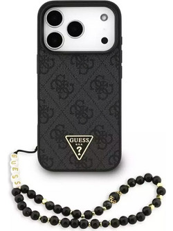 Θήκη Guess 4G Triangle Logo MagSafe με Επένδυση Συνθετικού Δέρματος και Λουράκι για iPhone 17 Pro - Μαύρο