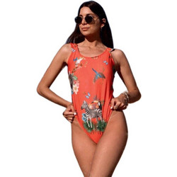 Chic Mess Coral Zebra Swimsuit Γυναικείο Ολόσωμο Μαγιό Chic Mess με σχέδιο Ζέβρα σε Κοραλί χρώμα Κοραλί