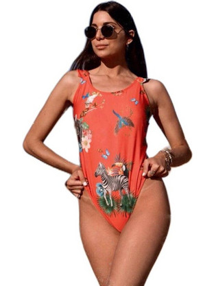 Chic Mess Coral Zebra Ολόσωμο Μαγιό Animal Print Κοραλί