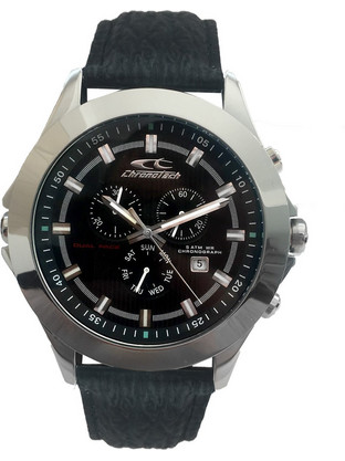 Chronotech Ανδρικό Ρολόι με Μαύρο Δερμάτινο Λουράκι CT7636M-01