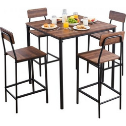 Τραπέζι Μπαρ VEVOR, Σετ 5 Τεμαχίων 889mm Bars Tables, Σετ Τραπεζιού και Καρέκλας Μπαρ με Σχεδιασμό Στρογγυλεμένων Άκρων, Τετράγωνο Τραπέζι Μπαρ με Τέσσερα Σκαμπό για Σαλόνι, Τραπεζαρία, Κουζίνα, Χρώμα