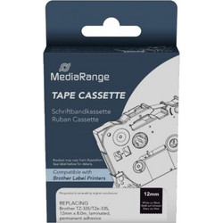 Ετικέτες Γενικής Χρήσης Mediarange (Brother TZ-335/TZe-335, 12mm, 8m, Laminated and Permanent Adhesive, White on Black) (MRBTZ335)