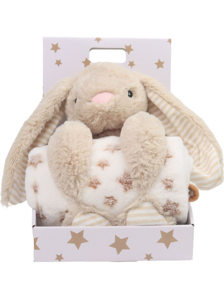 Carlo Baby - Fleece Blanket Beige Star & Stuffed Animal Beige Rabbit (18433)