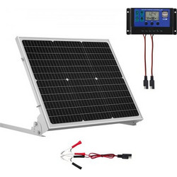 VEVOR 50W 12V Solar Battery Trickle Charger Maintainer, Mono Solar Panel Battery Charger με αναβαθμισμένο ελεγκτή MPPT & ρυθμιζόμενο στήριγμα στήριξης, IP65 αδιάβροχο για σκάφος αυτοκινήτου RV Trailer