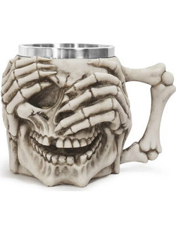 3D Κούπα Μπύρας από Ανοξείδωτο + Ρητίνη 450ml Μεσαιωνική Skeleton Skull